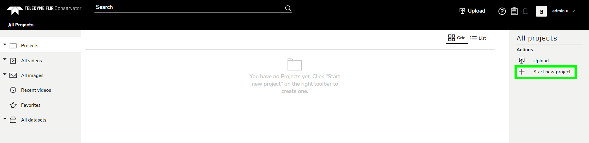 Highlight Start New Project