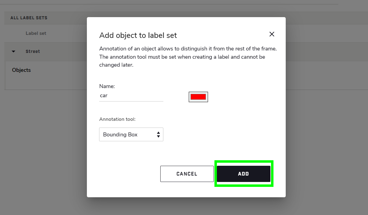 Add Object Dialog Filled