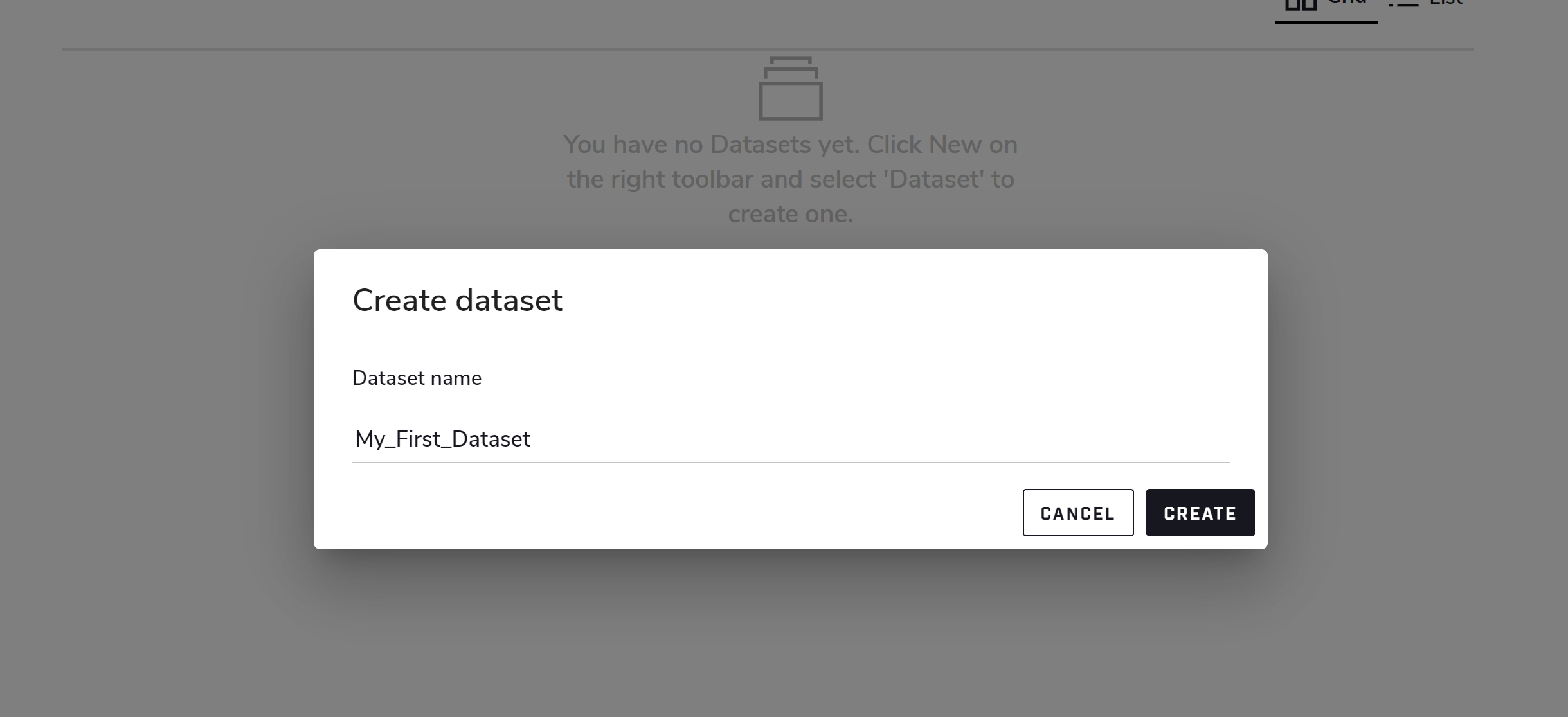 New Dataset Dialog Filled