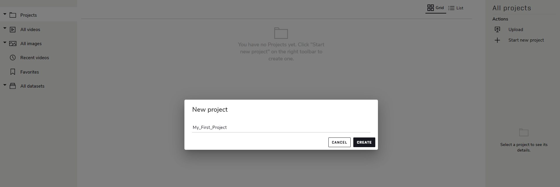 New Project Dialog Filled