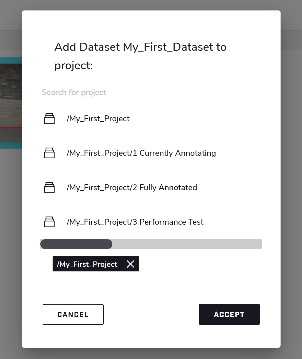Add to Project Dialog